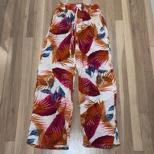 Magenta and Orange Floral Wide-Leg Pants